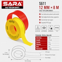 Sara S611 Gaz Teflon Bandı 12 Mm X 8 M, Ptfe, Sarı, 10 Lu Paket