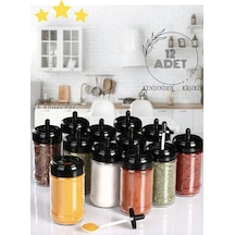 12 Adet Kapağı Kendinden Kaşıklı Baharatlık Seti - 300 ML Şeffaf