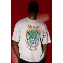 Slipknot Rock Metal Müzik Grubu Ön Baskılı Unisex Oversize Tişört Beyaz