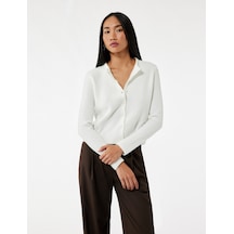 Koton Regular Fit Uzun Kollu Bisiklet Yaka Triko Hırka Ekru 6wak90109ht Ekru