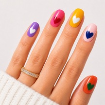 Renkli Nail Art Kısa Yuvarlak El Yapımı Jel Takma Tırnak Kkyl-3501 S