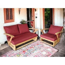 Monza Bahçe Balkon Masif Kestane Ahşap Kollu Koltuk - 2+1 Bordo Monza Bahçe Balkon Masif Kestane Ahşap Kollu Koltuk - 2+1 Bordo