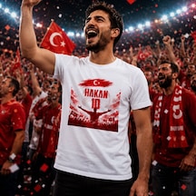 Bk Gift Kişiye Özel Türkiye Taraftar Temalı 2026 Dünya Kupası Tasarımlı Tişört-7, Tek Yürek Milli Takım Ruhu Beyaz