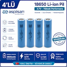 Aspilsan 18650 2600mah 3.7v Li-ion Şarjlı Pil 4'lü Paket Inr18650a28  Lityum İyon Batarya Yerli Üretim