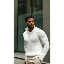 Etiler Collection Erkek Balıkçı Zip Yaka Uzun Kollu Triko Beyaz