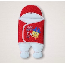 Yenidoğan Cesur Şovalye Civciv Nakışlı Şapkalı Erkek Ayaklı Kundak Bebek Battaniyesi Kırmızı Kırmızı