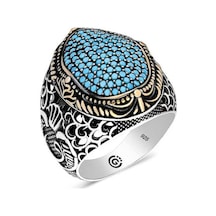 Gümüş Turkuaz Zirkon Taşlı Oval Erkek Yüzük (551186332)