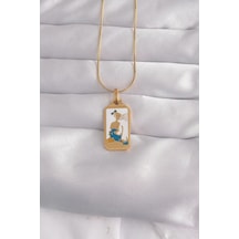 Mey İthalat 316l Çelik Gold Renk Beyaz Mineli Kız Figür Tarot Kolye Çok renkli