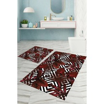 Buççin Online Mağaza Dijital Baskılı Yıkanabilir Klasik Çiçek Desenli Banyo Paspası Klozet Takımı Polyester Kırmızı Çok Renkli