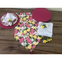 Sofra Sunum Seti Fuşya Çiçekler Arasında Limon Desenli Çok Renkli