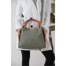 Just Polo Kadın Su Geçirmez Büyük Boy Lüks El Ve Omuz Çantası Shopper Ebat: 26 X 30 Cm Haki