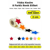 Karışık 8 Renk Yıldız Kesim Sticker Etiket 2cm - Toplam 500 Adet Çok Renkli