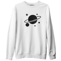 Saturn Iv Logo Beyaz Erkek Kalın Sweatshirt