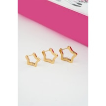 Kadın Vip Seri 316 L Paslanmaz Çelik Yıldız Model 3'lü Küpe Seti-5397 Altın