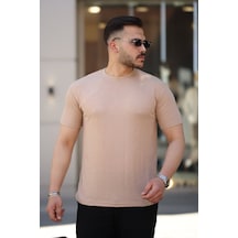 Erkek Ağaç Kabuğu Desenli Kısa Kollu T-shirt Bej