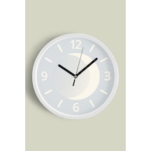 Minimalist Ay Figürlü Modern Duvar Saati - 30cm - Önü Camlı Beyaz Kasa - Sessiz Mekanizma Beyaz