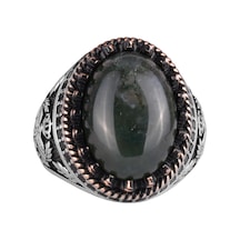 Gerçek Doğal Taş Yüzük - El Yapımı Kartal Yüzüğü - 925 Ayar Gümüş Moss Agate Yüzük Gümüş