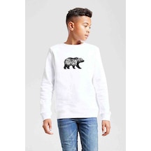 Tshirthane Silhouette California Bear Baskılı Unisex Çocuk Beyaz Sweatshirt Beyaz