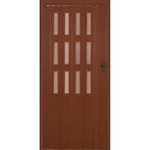 3 Sıra Camlı Akordeon Kapı, Ceviz Ahşap Desenli, 87x215 Cm