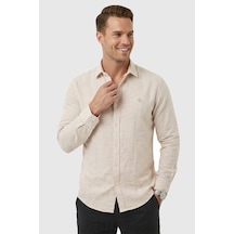 Rizzup Bej Slim Fit Çizgili %100 Pamuk Erkek Gömlek Nefes Alan Şık Günlük Gömlek 2602626