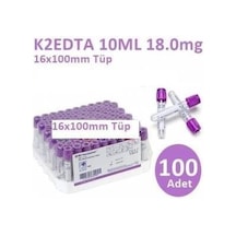 Medikaltec 100 Adet Kan Alma Tüpü, Mor Kapak, K2e K2edta 10ml 18mg 16x100mm, Bd Vacutainer