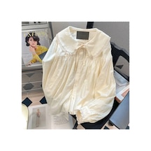 Xpqbb Xpabb Kadın Dantel Çiçek Yaka Gömlek - Uzun Kollu Rahat Bluzaprıcot Aprıcot