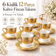 Valkyrie Harem Serisi 6 Kişilik 12 Parça Kahve Fincan Takımı Gold Detaylı Şık Fincan Seti Beyaz Altın