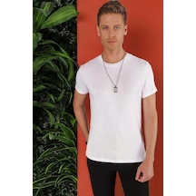 Slim Fit Bisiklet Yaka Düz Pamuklu Beyaz Tişört Ts 823 Beyaz