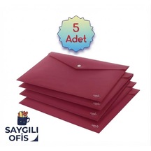 Kırmızı A4 Çıtçıtlı Dosya Şeffaf Renkli Zarf Dosya 5 Adet 20x30 Cm Çıt Çıtlı Dosya