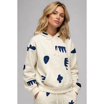 Nike Women's Jordan Artist Series Loose Fit Hoodie Kadın Büyük Beden Kapüşonlu Sweatshirt Beyaz Mavi Beyaz - Mavi