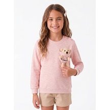 Onloox Kız Çocuk Somon Melanj Kız Çocuk Somon Melanj Pamuklu Bisiklet Yaka Tam Kalıp Ayıcık Aksesuarlı Sweatshirt 1.5-3 Yaş