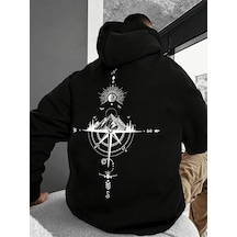 Uyguntarz Unisex Yon Gosteren Pusula Baskılı Oversize Sweatshirt siyah
