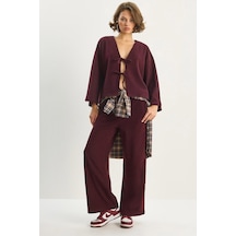 Shade Kadın Bağlama Detaylı Kimono Yüksek Bel Bol Pantolon Selanik Takım 7028 60283640 - Bordo