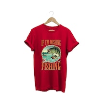 Balıkçı Fishing Vintage Poster Baskılı Regular Fit %100 Pamuk Kırmızı T-shirt Kırmızı