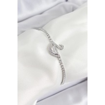 Pirinç Gümüş Renk Zirkon Taşlı Kuğu Model Kadın Bileklik Altın