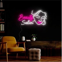Beauty Salon Yazılı Ve Şekilli Neon Tabela Pembe