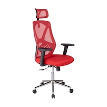 Ofisbazaar Dolphin Siyah Fileli Yönetici Koltuğu Ergonomik Başlıklı Ofis Koltuğu Kırmızı Kırmızı