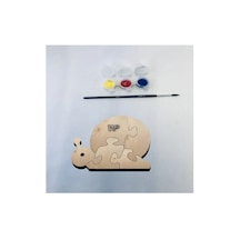 Masif Ahşap Puzzle Çocuklar İçin Boyanabilir Salyangoz Boya Setli