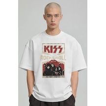Kiss Rock Metal Müzik Grubu Baskılı Unisex Oversize Premium Tişör Beyaz