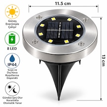 Güneş Enerjili Led Çim Spotu 8 Led Beyaz Işık Ip44 Bahçe Ve Yürüyüş Yolu Aydınlatması Krom