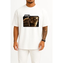 Bahriyeli Collection Oversize Narcos 1 Göğüs Baskılı Unisex T-shirt Beyaz