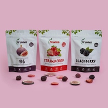 Fruvivo 3'lü Freeze Dry Paket - İncir + Çilek + Böğürtlen - Dondurularak Kurutulmuş Meyve Cipsi Şeker İlavesiz %100 Doğal Vegan 65 G