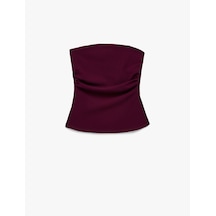 Koton Slim Fit Drape Detaylı Straplez Top Bordo 6sak10192ek