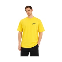 Unisex Oversize Sarı Tişört %100 Pamuk Believe Minimal Baskı Salaş Streetwear Kadın Erkek T-shirt Sarı