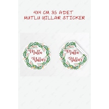 Mutlı Yıllar Sticker 4x4 Cm 35 Adet - Suya Dayanıklı Yeni Yıl Yılbaşı Sticker