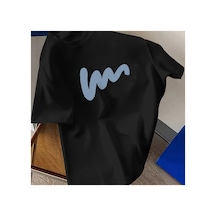 Caddemia Yaz Rahat Rahat Gevşek Büyük Boy Yaratıcı Desen Baskılı Spor Yuvarlak Boyu Siyah 2XL