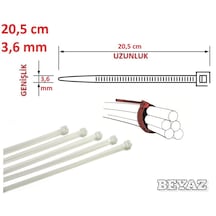 100 Adet 20cmx3,6mm Beyaz Plastik Cırt Kelepçe Kablo Bağı