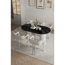 Avvio Pruva Ptt Lake Mdf Ayak 4'lü Tokyo Metal Demonte Sandalye 80x140 Masa Sandalye Takımı Siyah Mermer