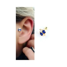 Lacivert Baget Zirkon Taş Detaylı 925ayar Gümüş Üzerine Altın Kaplama Luxury Tasarım Tragus Kıkırdak Helix Piercing Altın