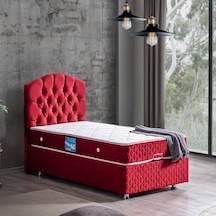 Setaymobilya Baza, Zümrüt Bordo Tek Kişilik Baza + Başlık + Orthosoft Yatak